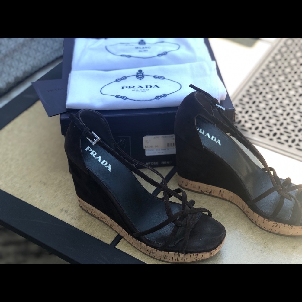 Prada Brown Wedge Sandals